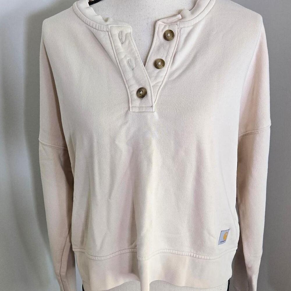 Carhartt cream womens sweatshirt with button detail Size S loose fit
